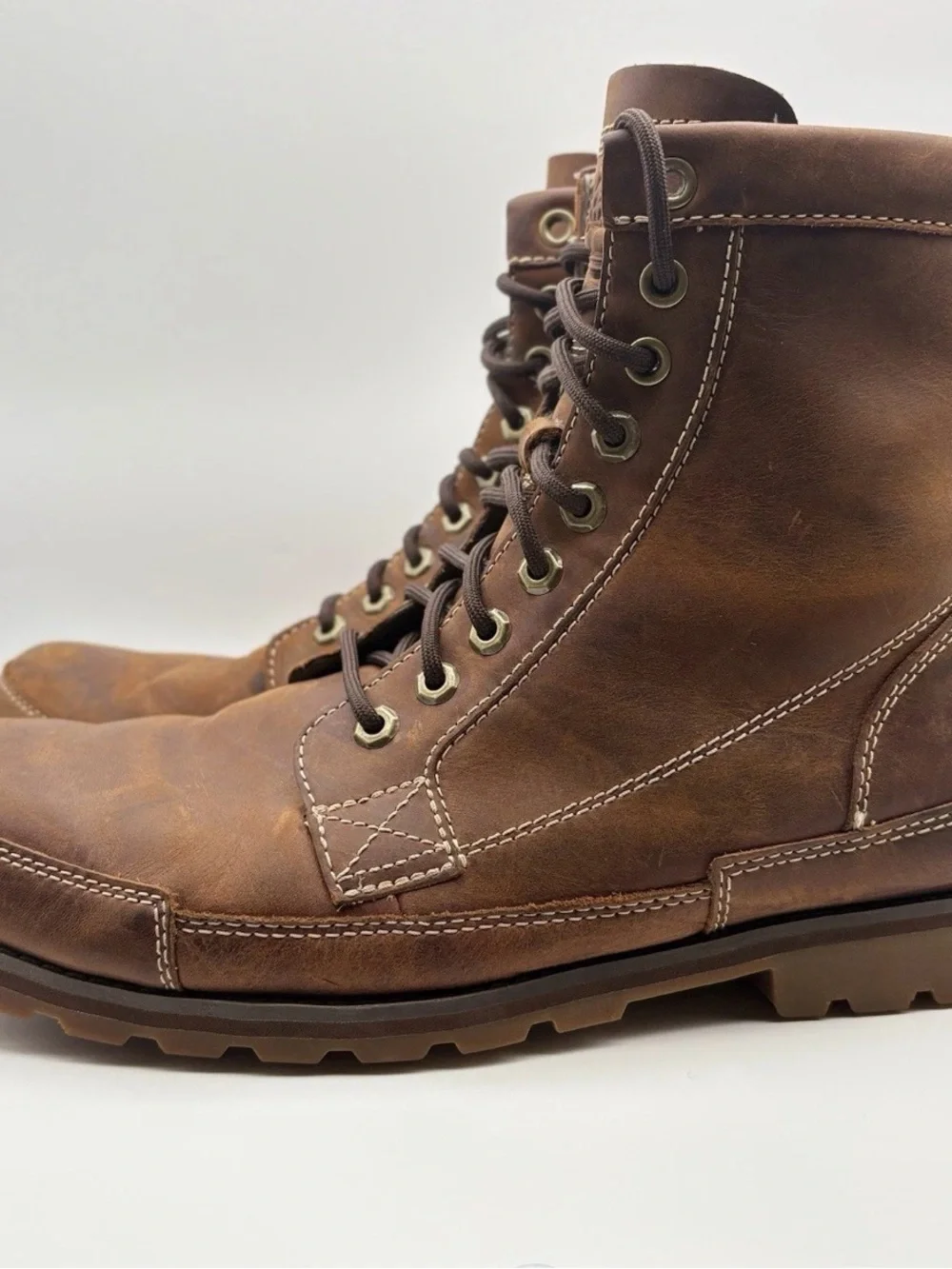 Timberland Cognac Brown Leather Lace-Up Work Boots